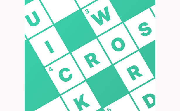 Crossword blocks in teal with the words quick crossword filled in