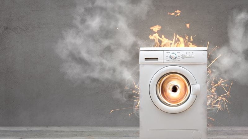 A washing machine on fire