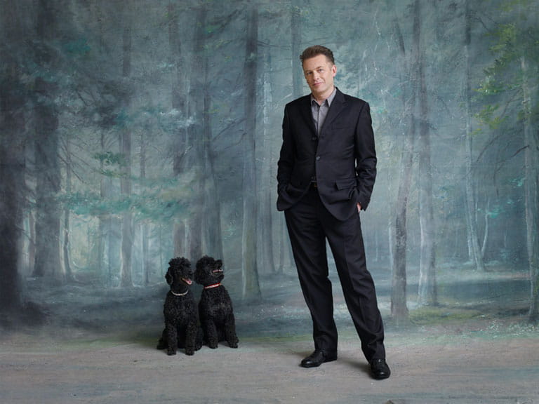 Chris Packham with his dogs, Itchy and Scratchy. Photograph by Dan Burn-Forti