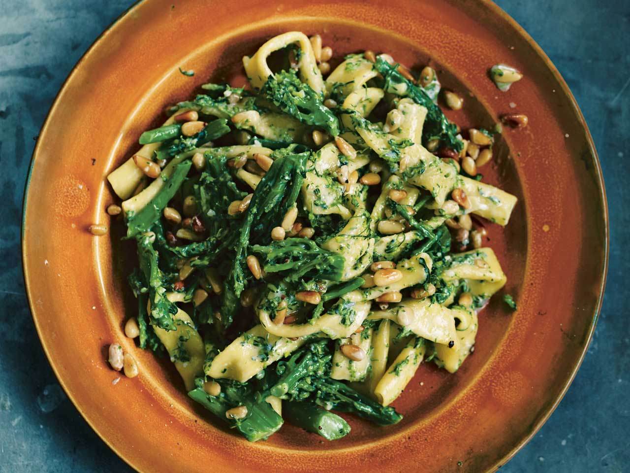 Ziti with broccoli and toasted pine nuts