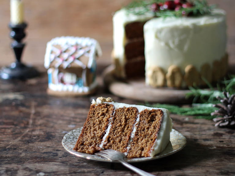 Gingerbread layer cake with salted honey buttercream