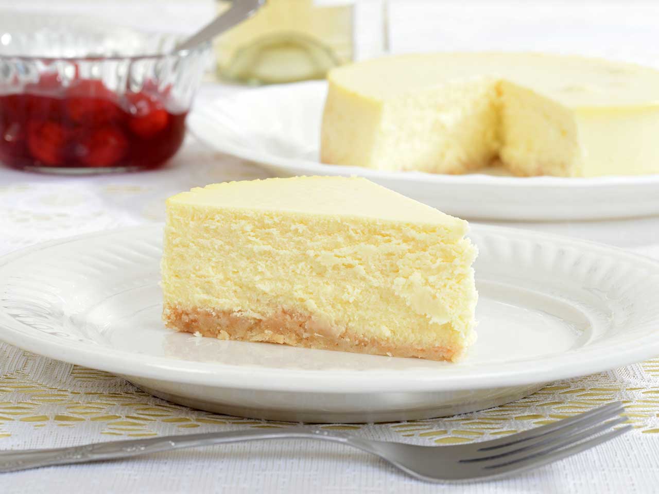 A slice of New York style cheesecake