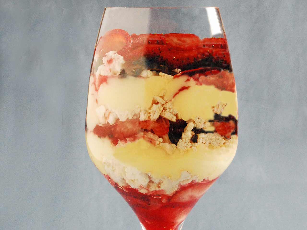 Strawberry and pavlova trifle in a glass