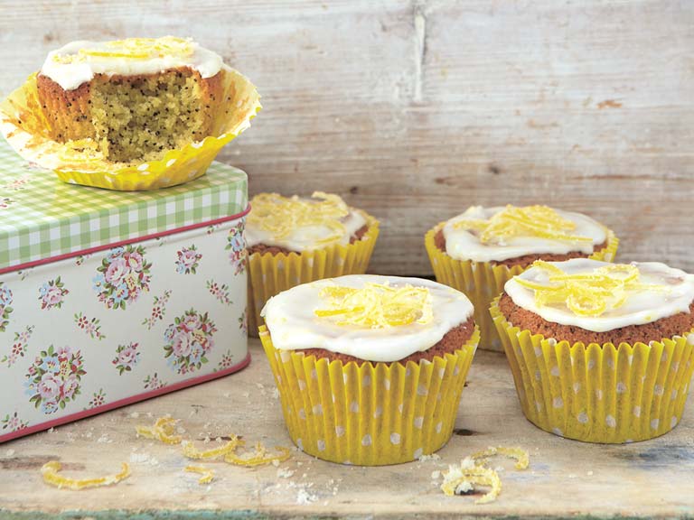 Iced lemon and poppy seed cakes