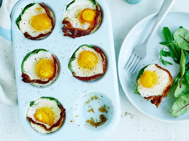 Bacon, egg and spinach cups