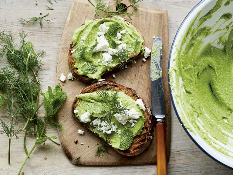Sourdough toast with broad bean hummus.
