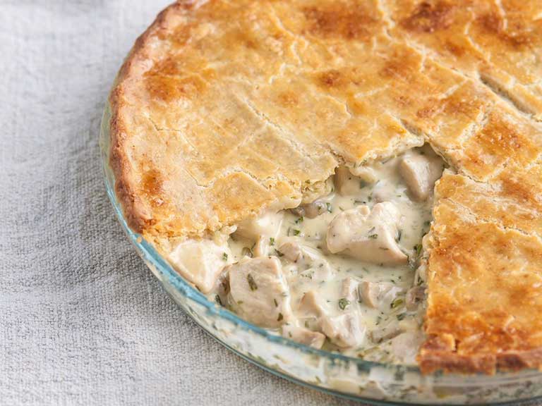 Chicken and mushroom pie with a cheddar crust