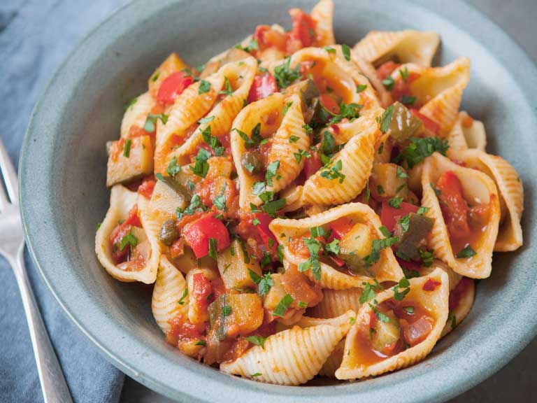 Courgette caponata pasta from The Hairy Bikers