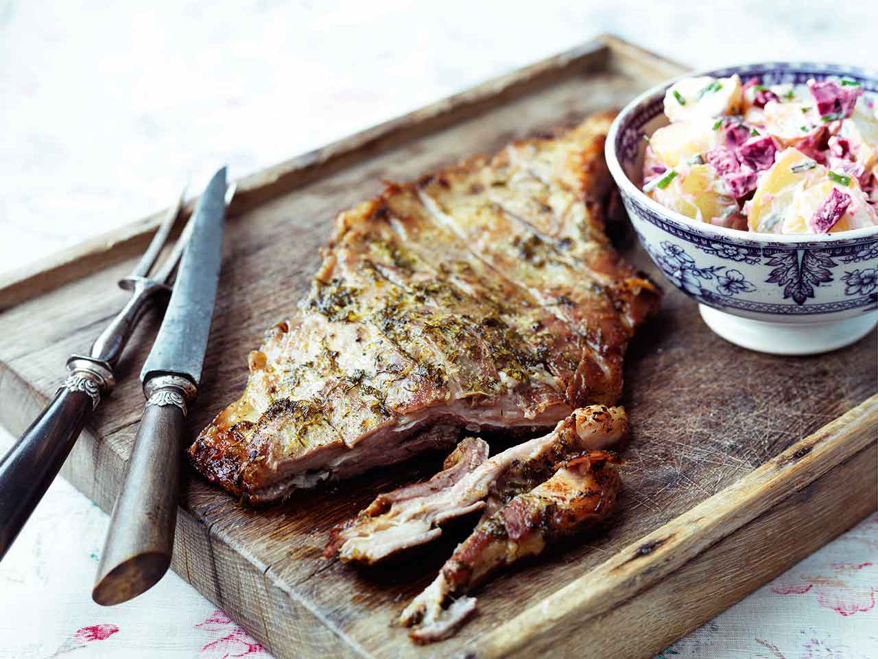 Slow-cooked lamb breast with dill and lemon 