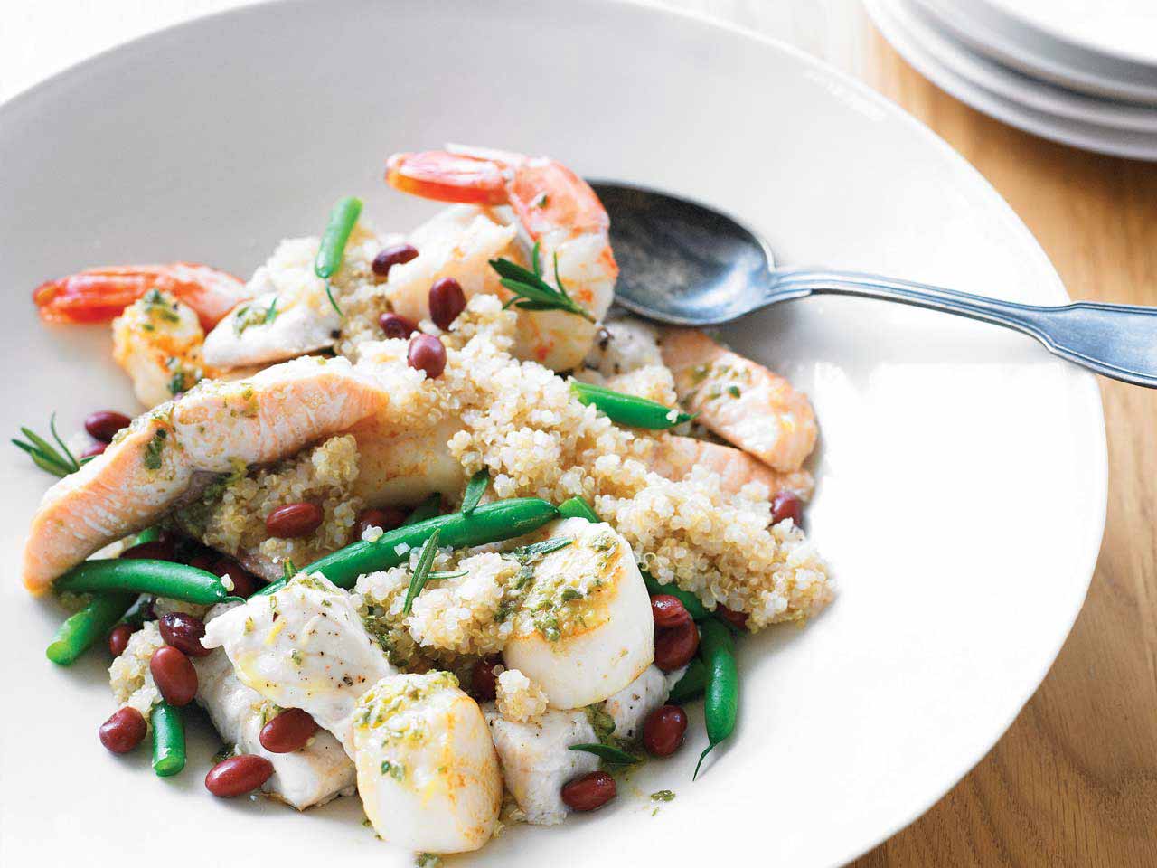 Warm seafood and quinoa salad