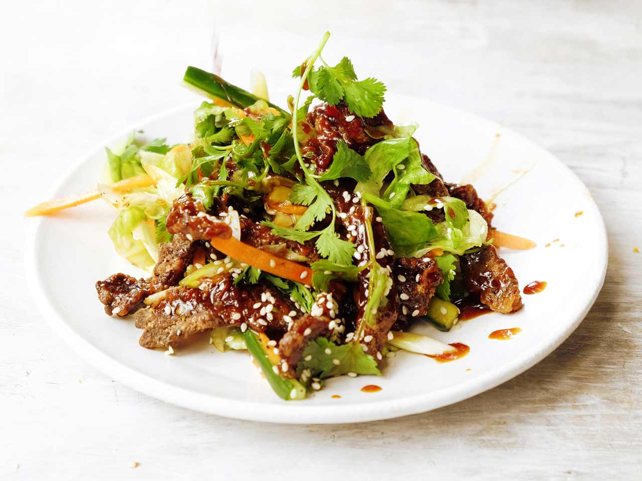 Chinese-style crispy beef salad