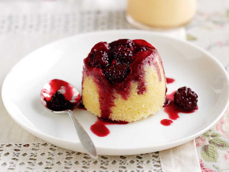 Blackberry and coconut steamed pudding