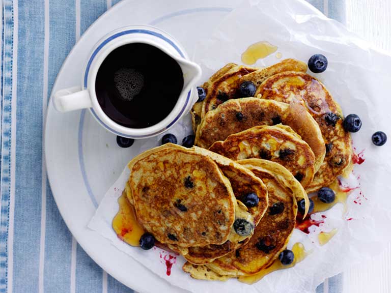 Blueberry and yoghurt gluten-free pancakes