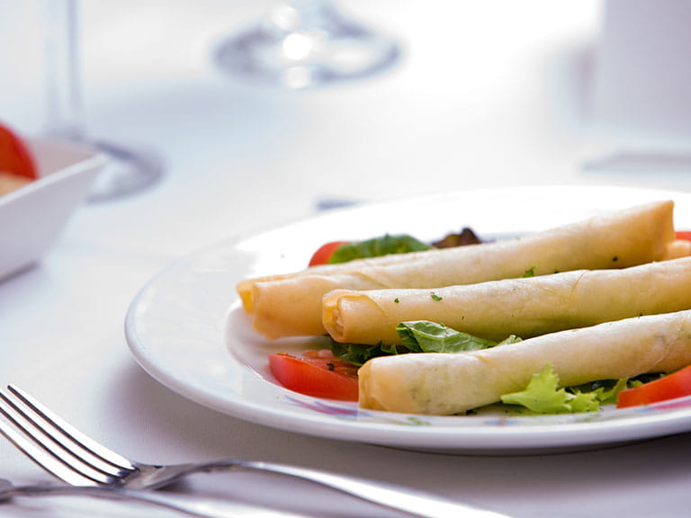 Filo pastry cigars filled with feta cheese