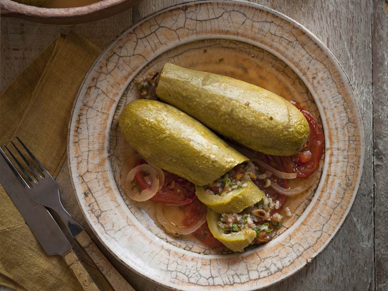 Courgettes stuffed with herbed rice