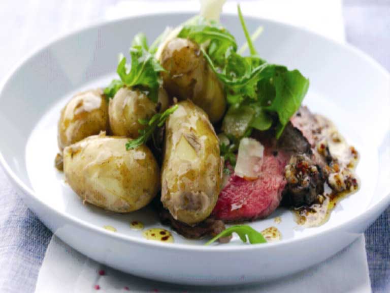 Jersey Royals with sirloin of beef