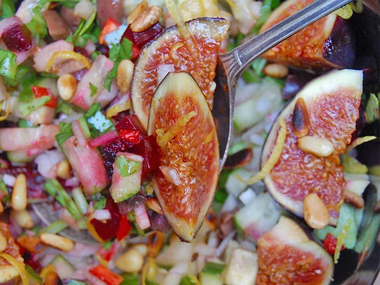 Fig salad with Ouzo, orange and lime dressing