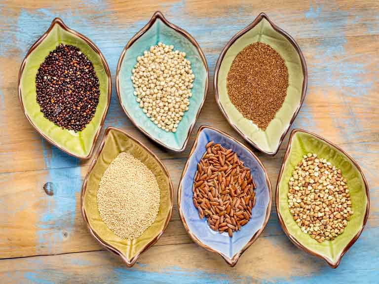 Ancient grains, including black quinoa, sorghum, teff, amaranth and buckwheat.