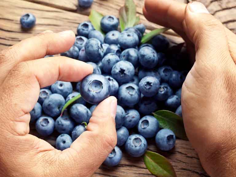 Man holding blueberries