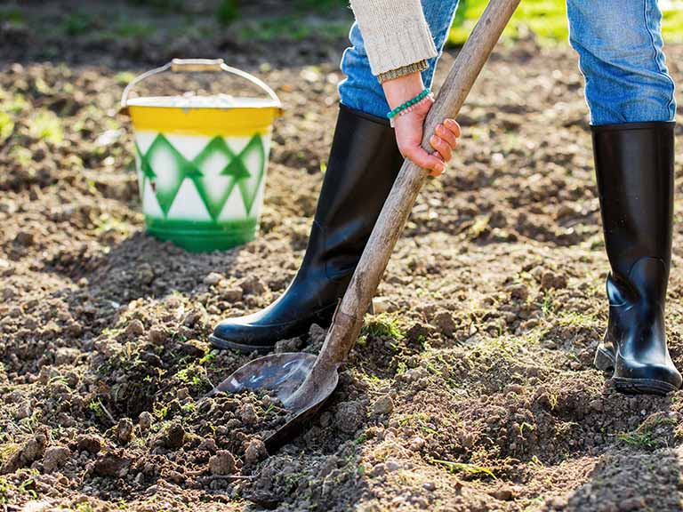 Gardener digging soil