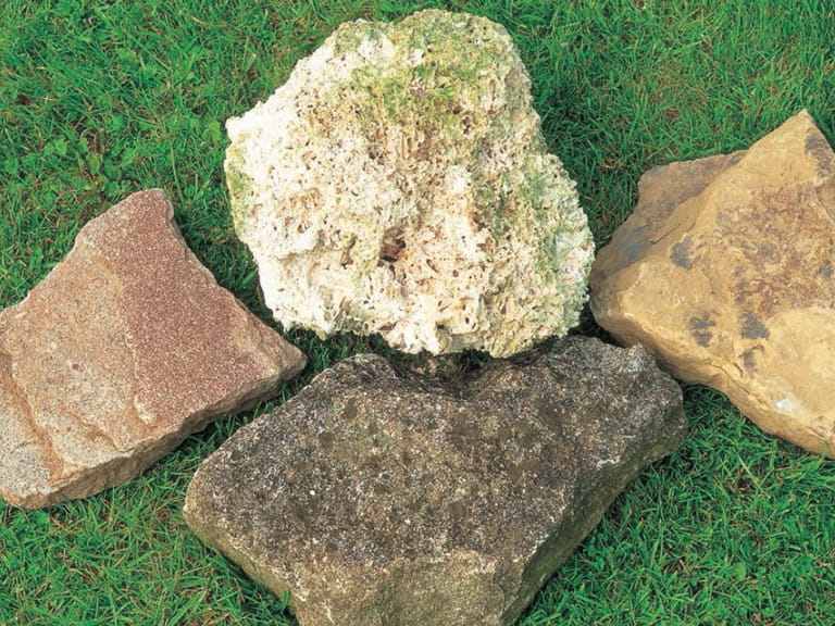 Rockery stones tufa, ironstone and two types of limestone.