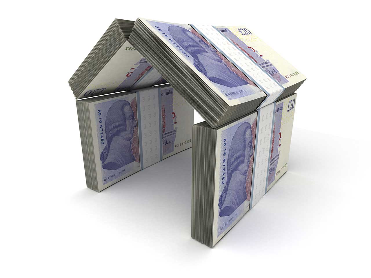 House built out of twenty pound notes