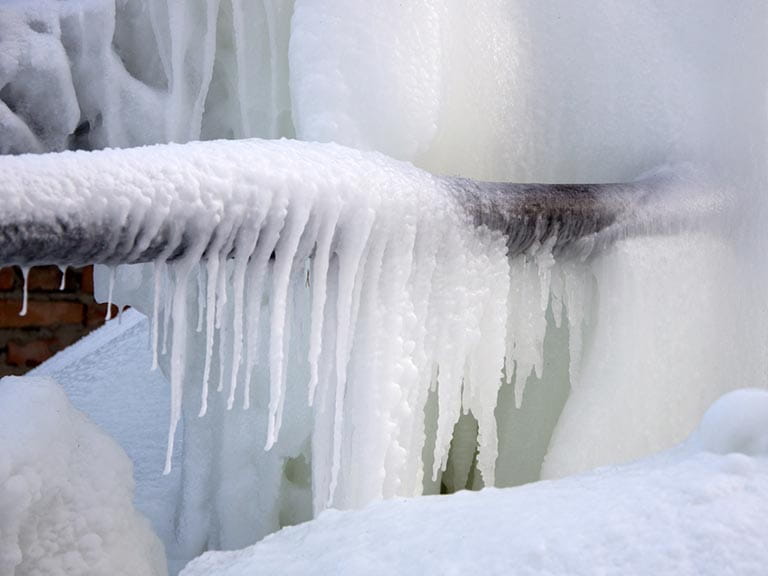 Frozen water pipes in winter