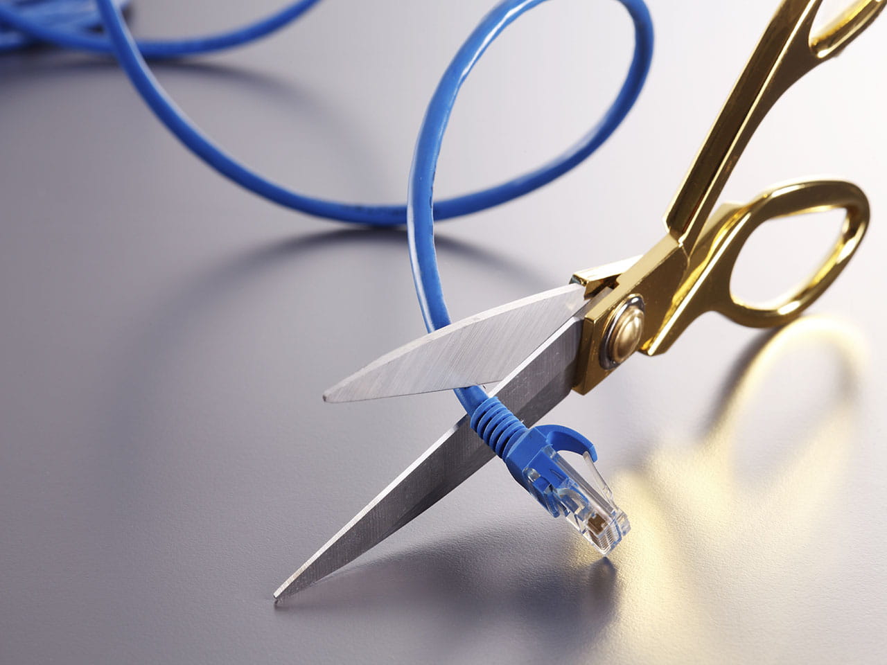 Cable being cut by scissors