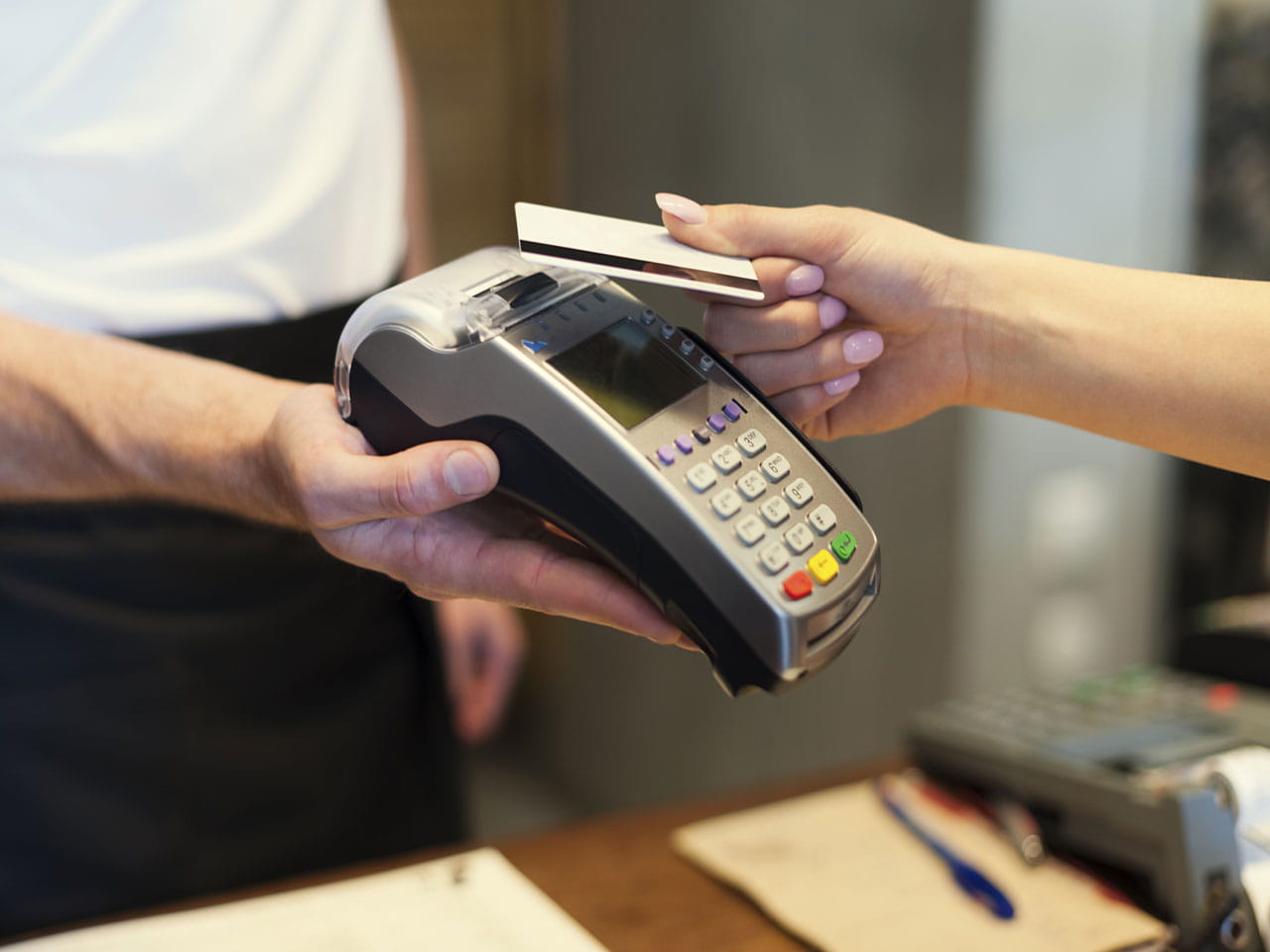 A transaction using a credit card machine