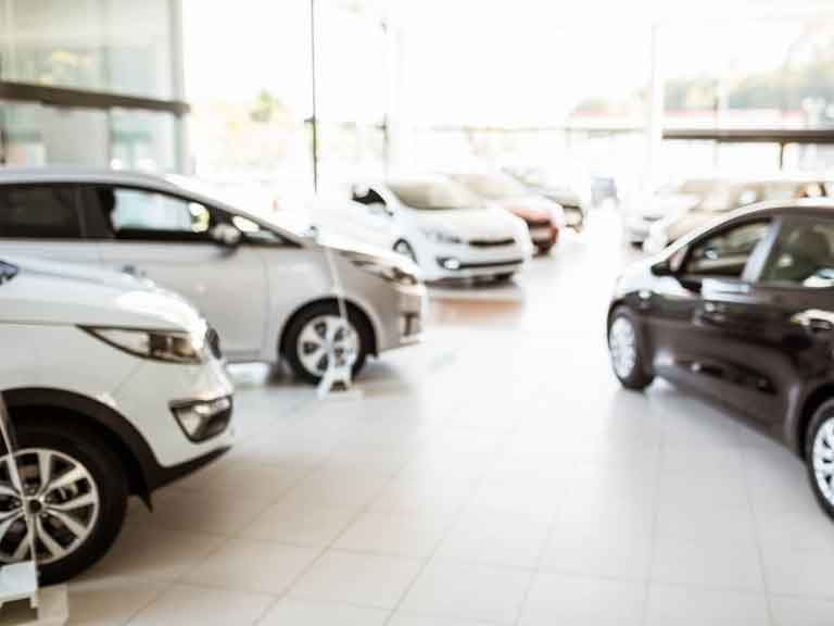 new cars in a showroom
