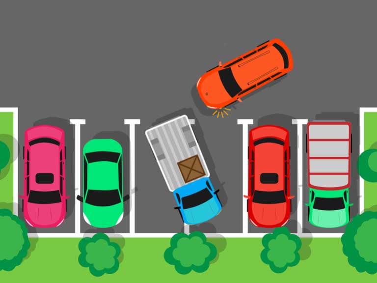 Illustration of a car trying to park in a car park but a van has taken up two spaces by parking diagonally