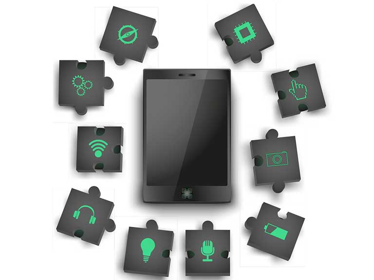 Individual components represented by jigsaw pieces can be slotted into the main body of a modular phone, so you can customise it to suit your needs.