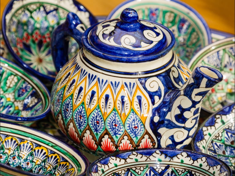 Traditional Uzbek Plates and dishes in Uzbekistan,