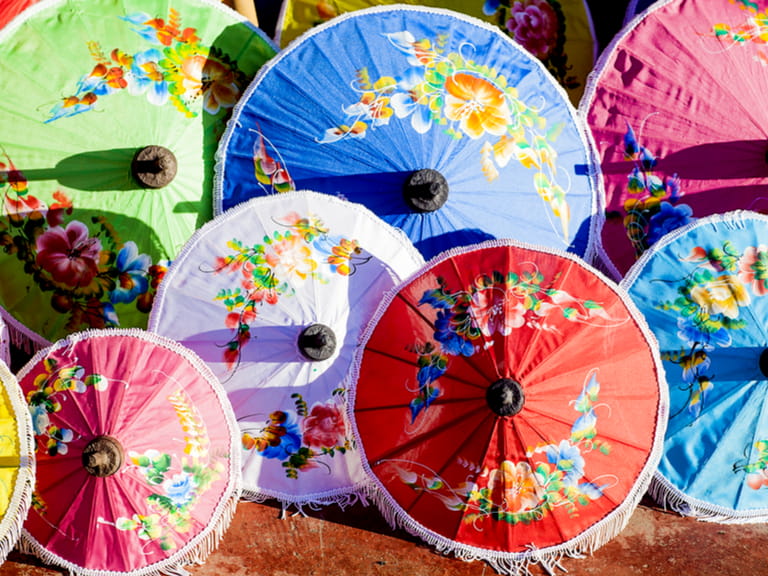 Colorful handmade umbrella's Bo Sang village, province of Chang Mai, Thailand
