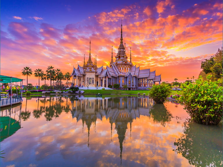 Landmark wat thai, sunset in temple at Wat None Kum in Nakhon Ratchasima province Thailand