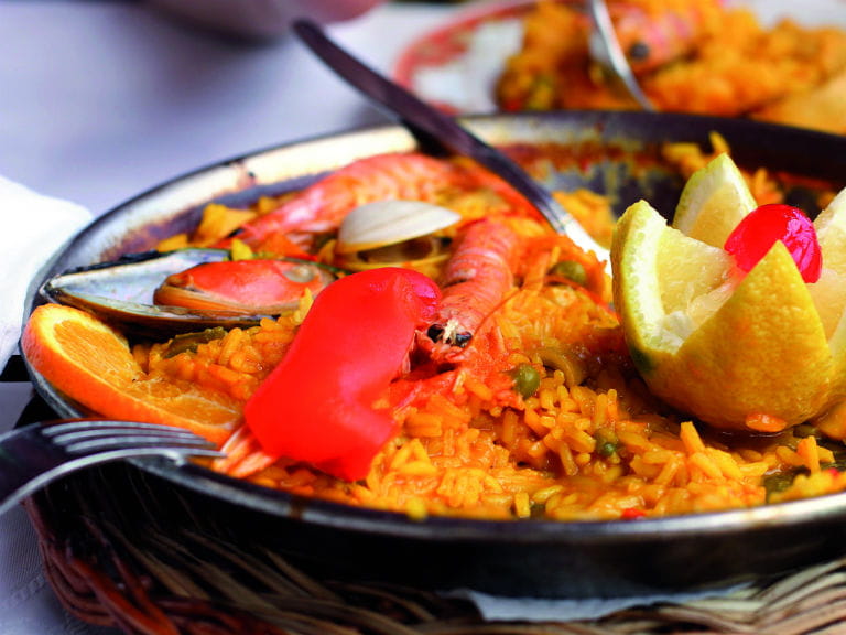A traditional seafood paella, prepared in the Costa Blanca