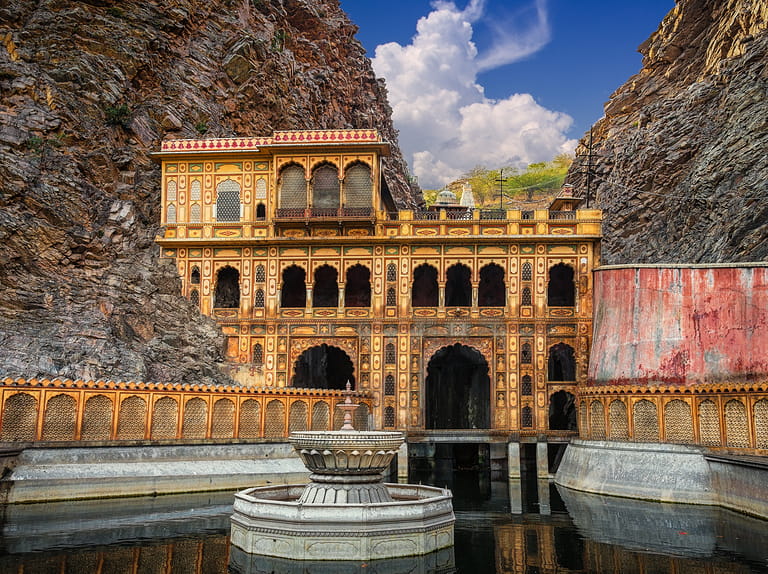 The lower bathing pool for Hindu pilgrims at the Galtaji, Monkey Temple, Jaipur.