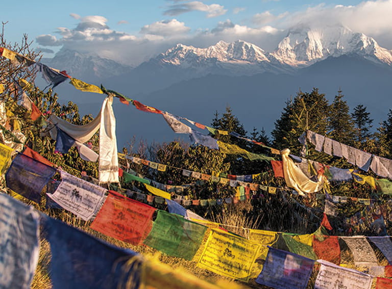 Prayer flags in Nepal by the Himalayas