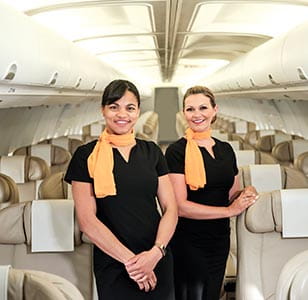 Cabin crew onboard a private jet