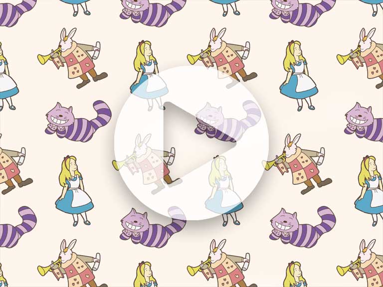 Cartoon depictions of key characters from Alice in Wonderland