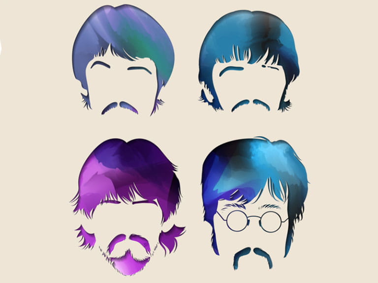 An illustration of the hair and glasses of The Beatles
