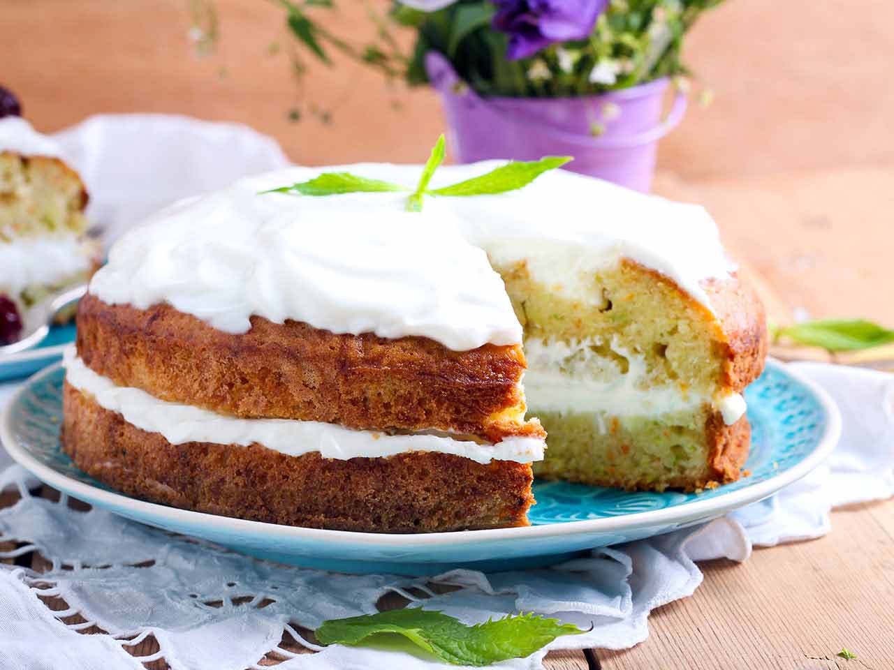 Carrot and courgette cake on a plate