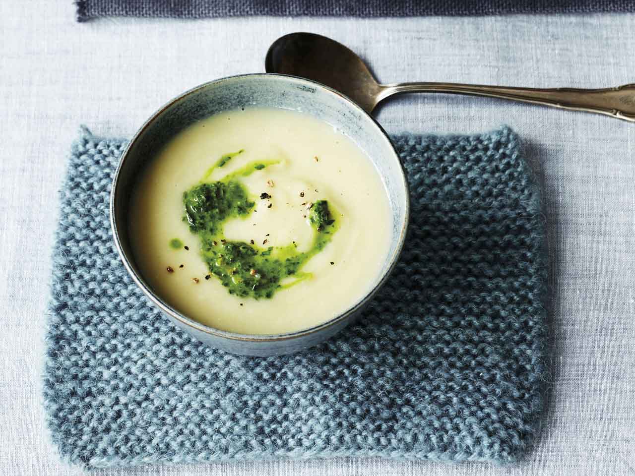 Celeriac soup with rocket and parsley gremolata