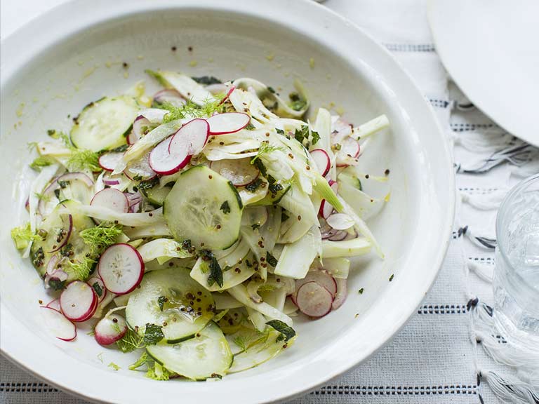 Shaved fennel, radish and cucumber salad with dill dressing