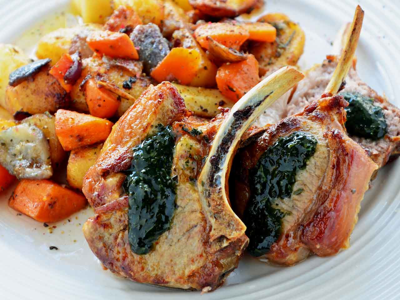 Rack of lamb with honey and mint pesto