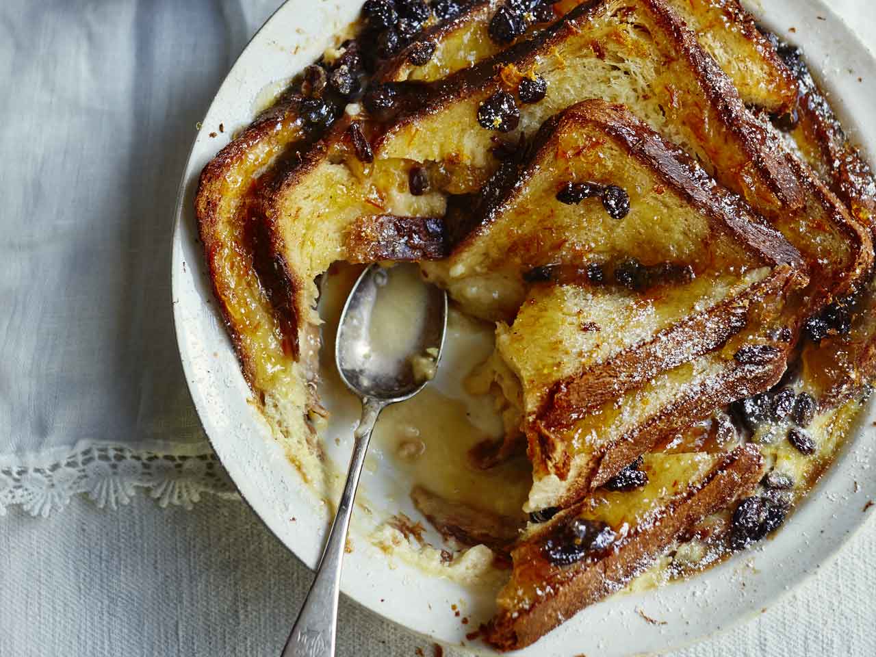 Whisky and marmalade bread and butter pudding