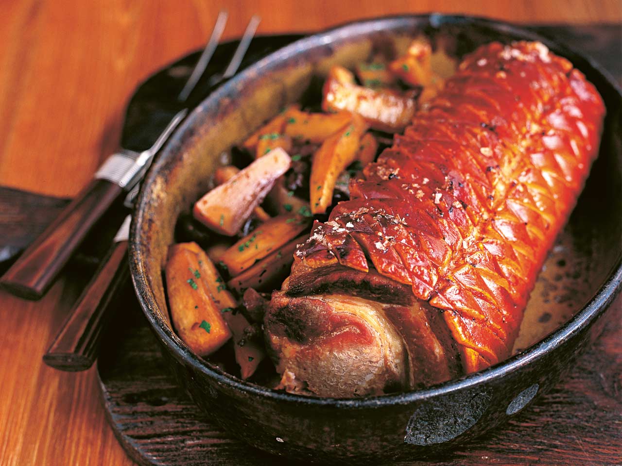 James Martin's pork loin with sherry-roasted parsnips and chestnuts