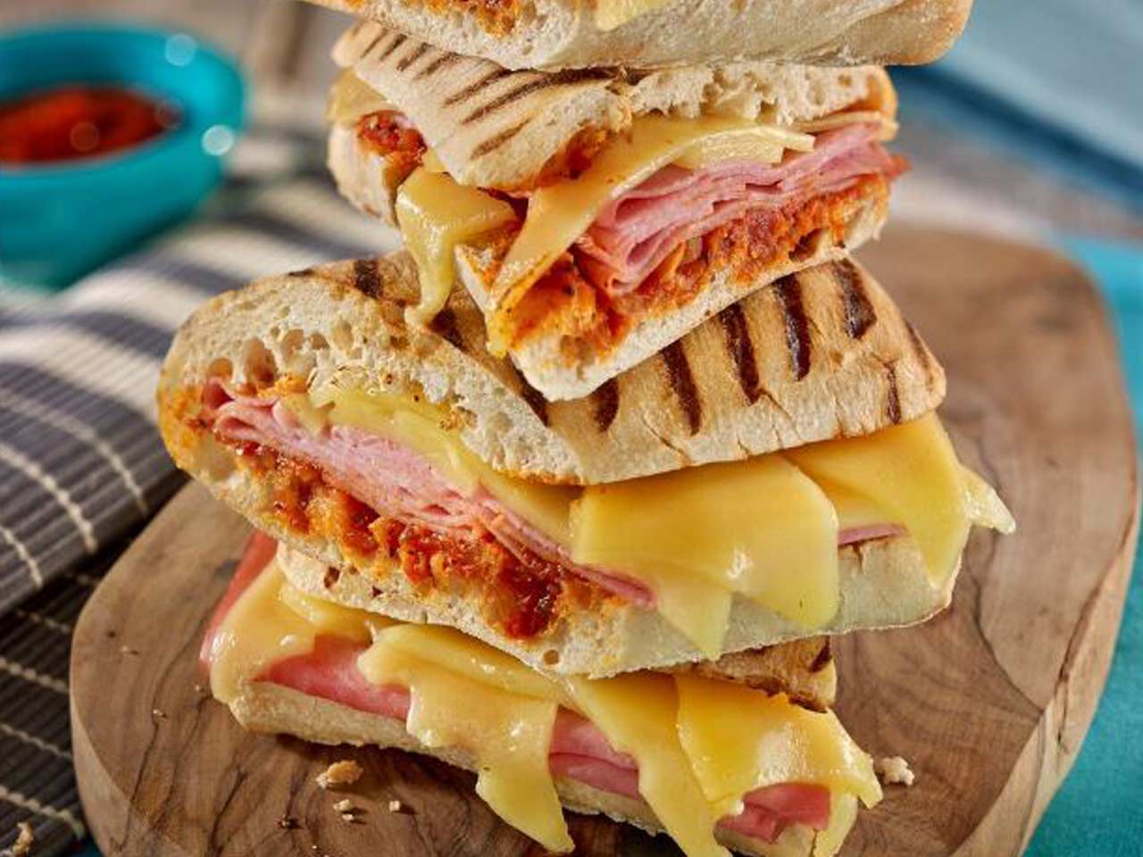 Ham, Swiss cheese and arrabbiata panini
