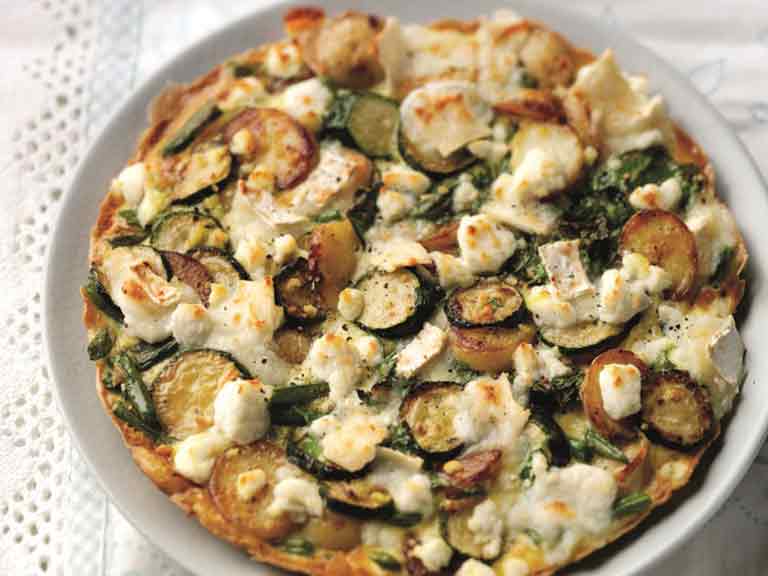Potato, courgette, bean and goats' cheese frittata