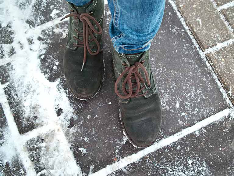 Falls are more common on icy pavements, so make sure you wear sensible shoes.